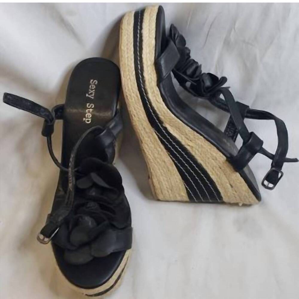 NEW ARMANI women's pavani 4" wedge sandal in black